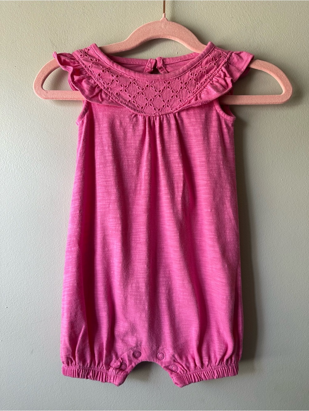Carter's Girls' Hot Pink Sleeveless Cotton Romper with Eyelet Neckline Size 9M